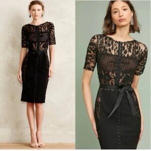 Byron Lars for Anthropologie Carissima Black over nude Lace Midi Dress